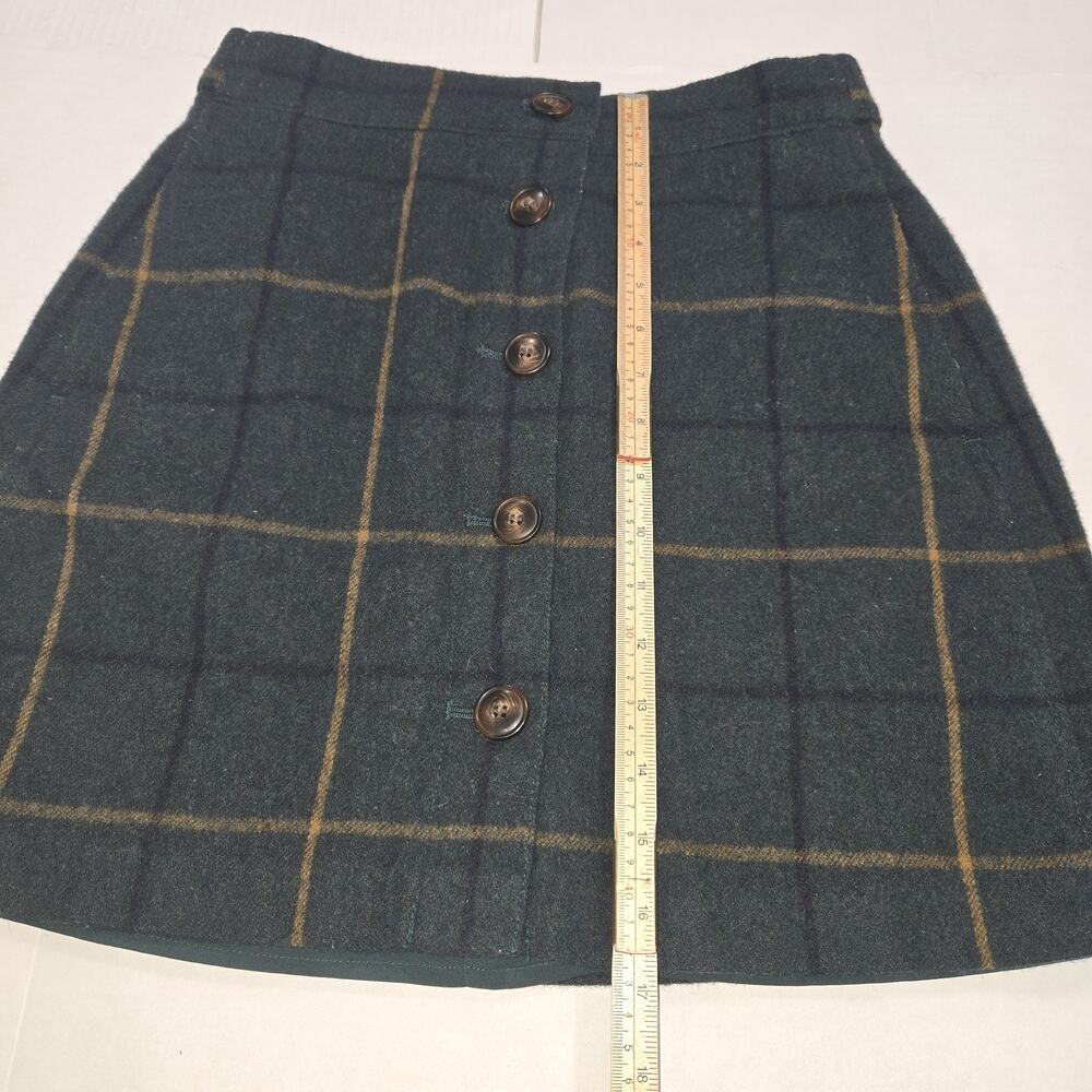 Madewell Size 4 Wool Blend Green Tartan Plaid Button Up Mini Skirt Dark Acadamia - Picture 4 of 11